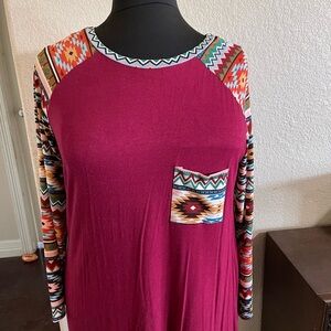 Tribal Print Burgundy Dress